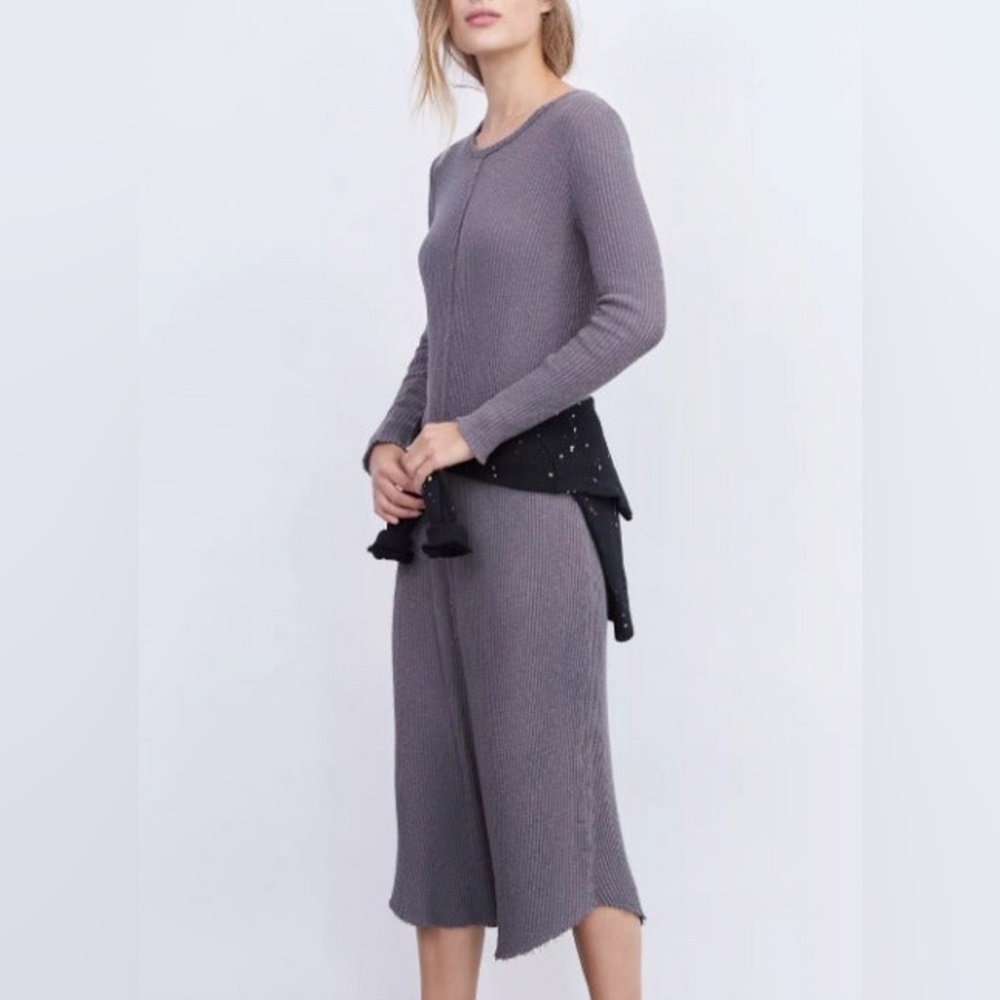 ANTHROPOLOGIE T.La GRAPHITE SASHA RIBBED COTTON MIDI DRESS Large